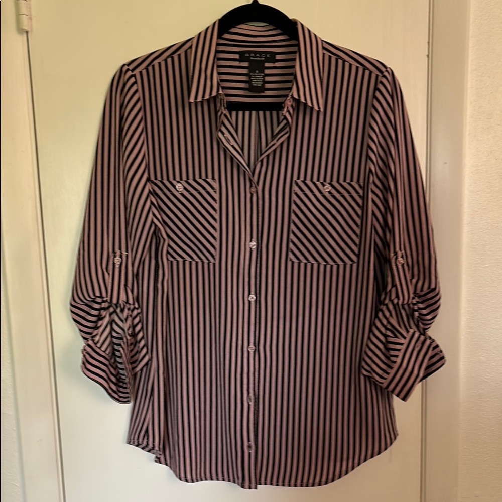 Grace Black and Pink Striped Blouse